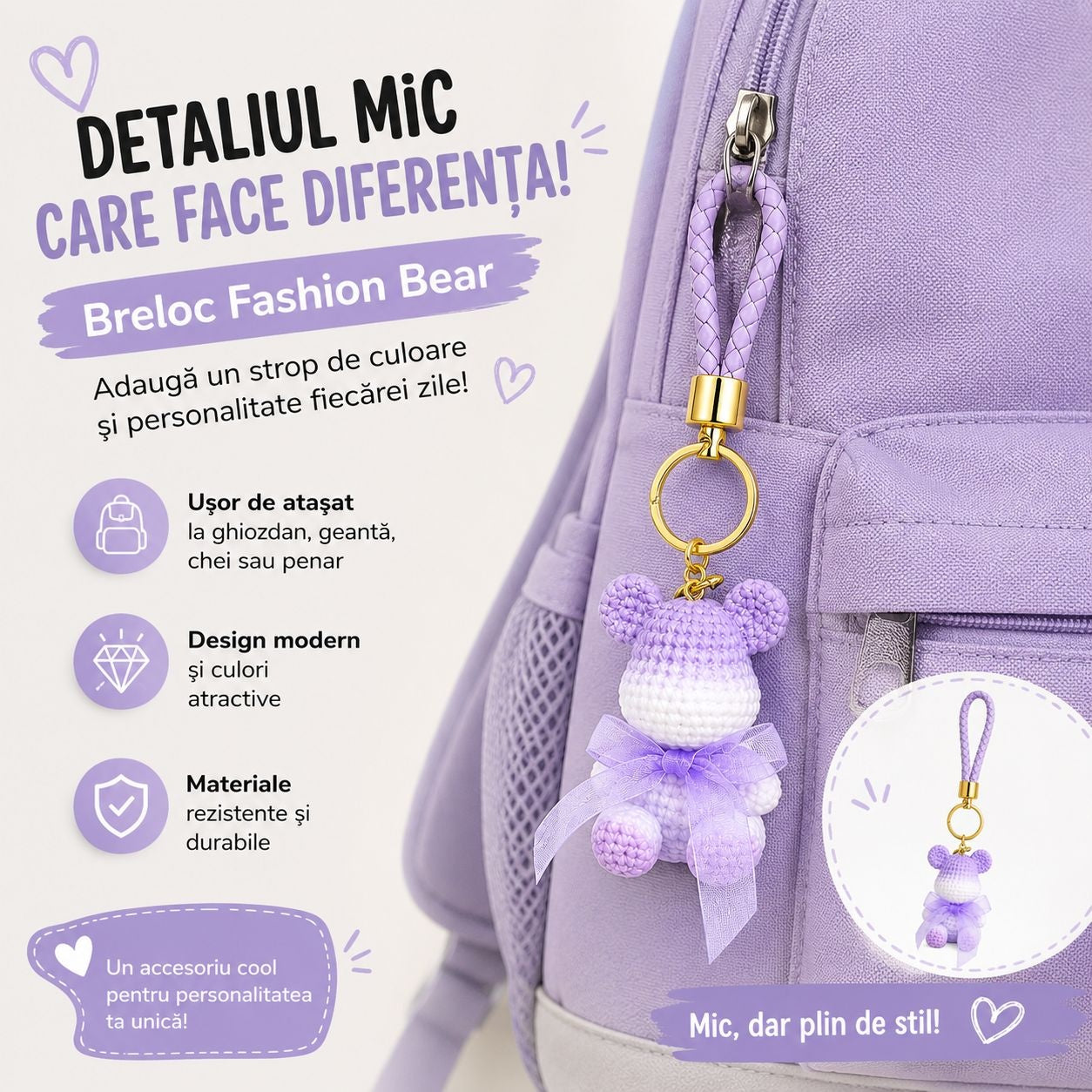 Set 12 Brelocuri Ursuleț cu Fundita 5,5 cm – Mix culori, Accesorii Colorate pentru Chei și Ghiozdane