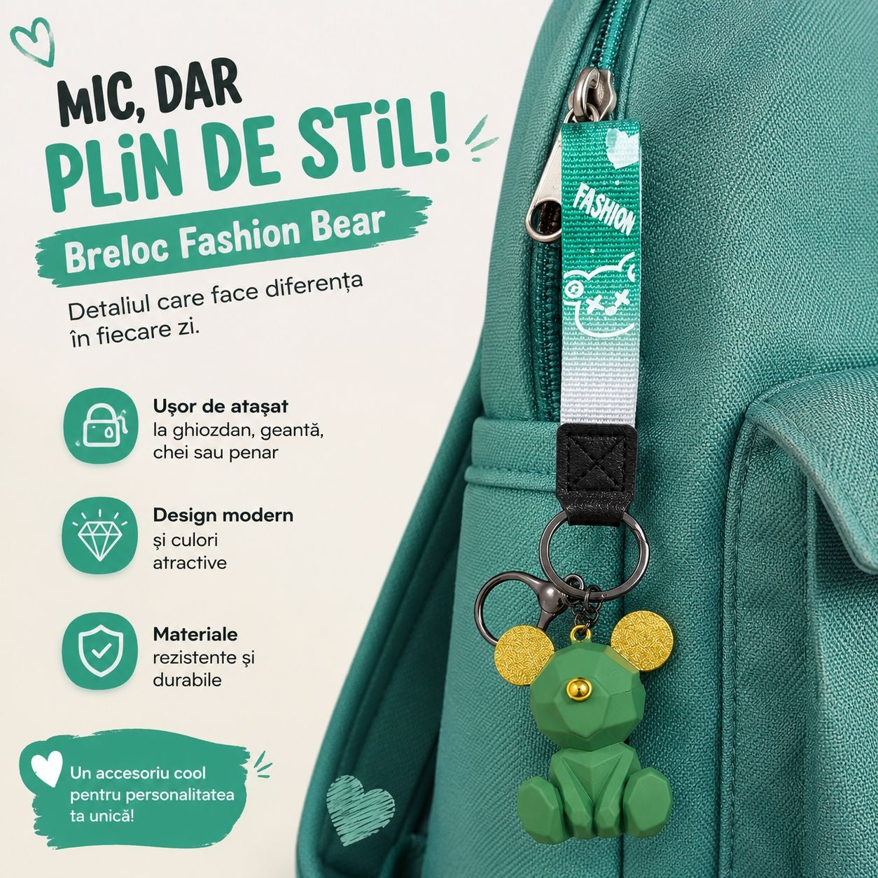 Set 12 Brelocuri Ursuleț Fashion 5 cm – Mix Culori, Accesorii Colorate pentru Chei și Ghiozdane