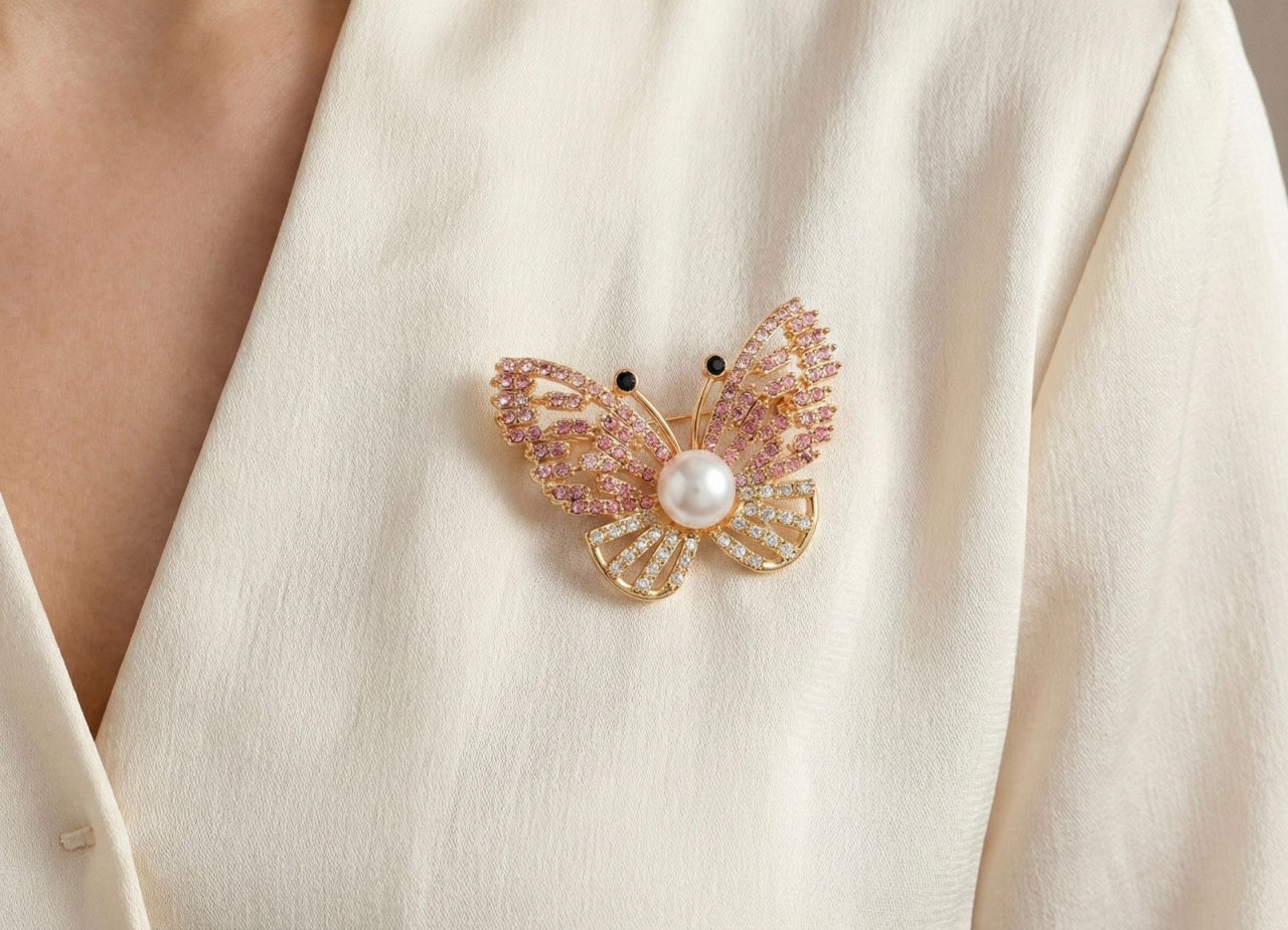 Set 12 brose Martisor, 5 cm, Fluture cu cristale, Cadou 1 Martie