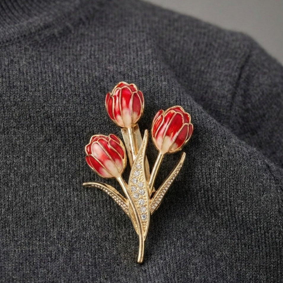 Set 12 Brose Martisor, 5cm, Buchet lalele Rosu Albastru, Cadou 1 Martie
