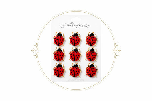 Set 12 brose martisor buburuza rosie norocoasa 15x9cm