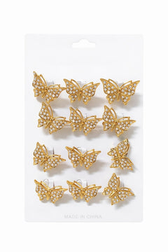 Set 12 brose martisor fluture auriu cu perlute albe elegante 15x9cm