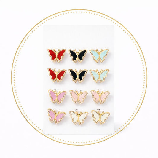 Set 12 brose martisor fluture auriu cu strasuri si email colorat, modele mixte 15x9cm