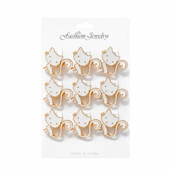 Set 12 brose martisor pisica alba cu contur auriu 15x9cm