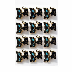Set 12 brose martisor pisica neagra cu ochi albastri 15x9cm