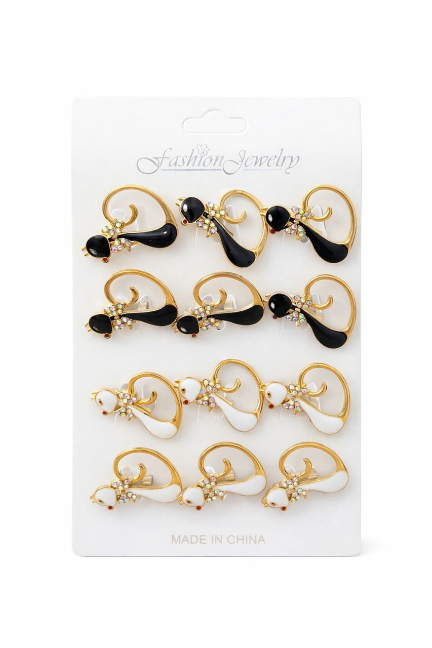 Set 12 brose martisor pisicuta dragalasa alba si neagra 20x11 cm