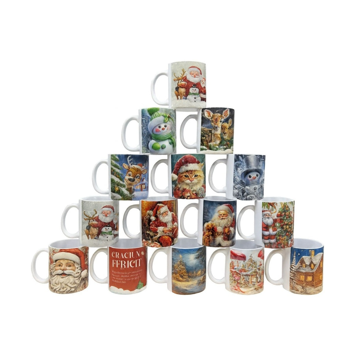 Set 12 Cana Craciun , Modele Mix Random, Ceramica Premium, 330 ml , Cadou Sarbatori
