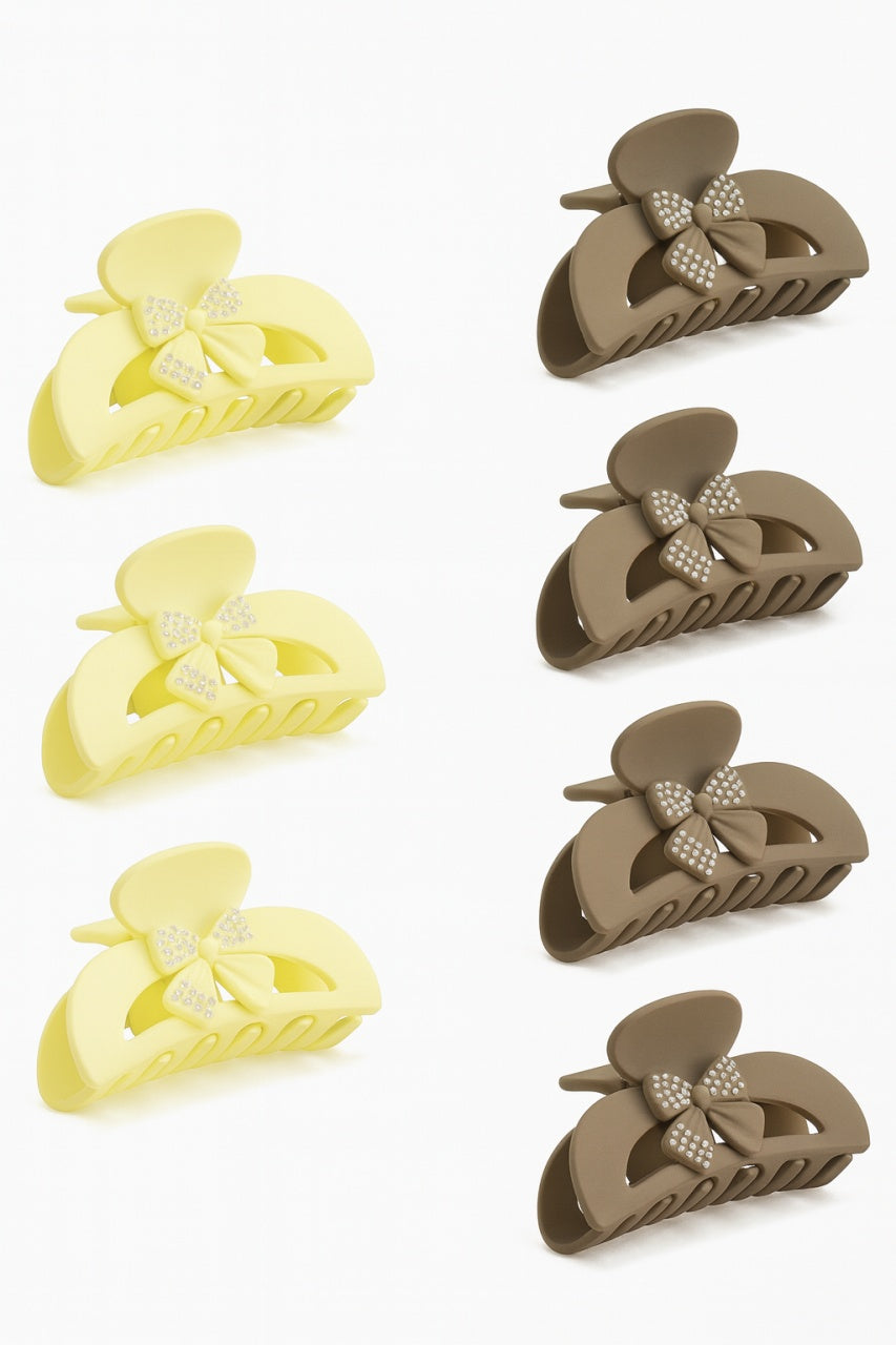 Set 12 clame par 10CM cu fundita si pietricele, prindere puternica, culori crem si maro