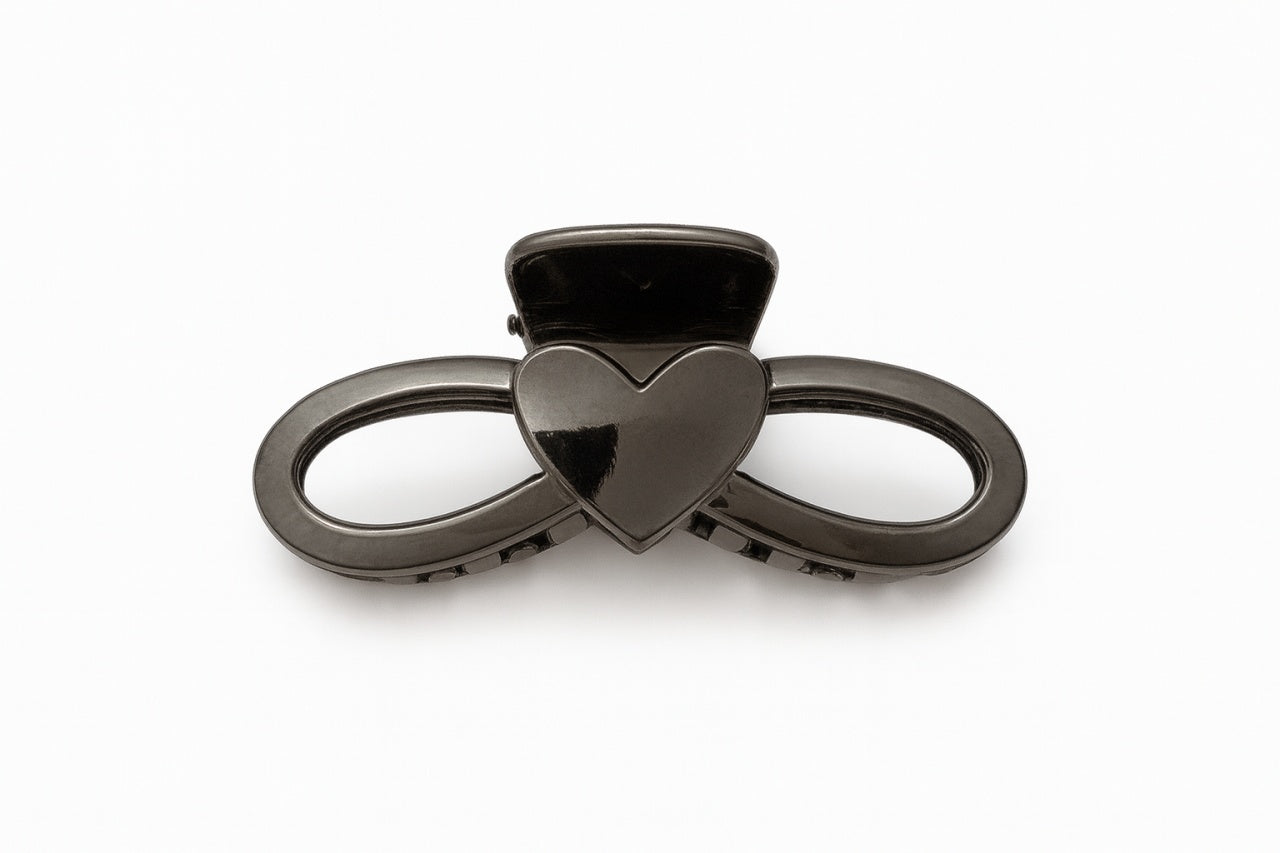 Set 12 clame par 13CM model inima infinity, prindere puternica, culoare negru lucios