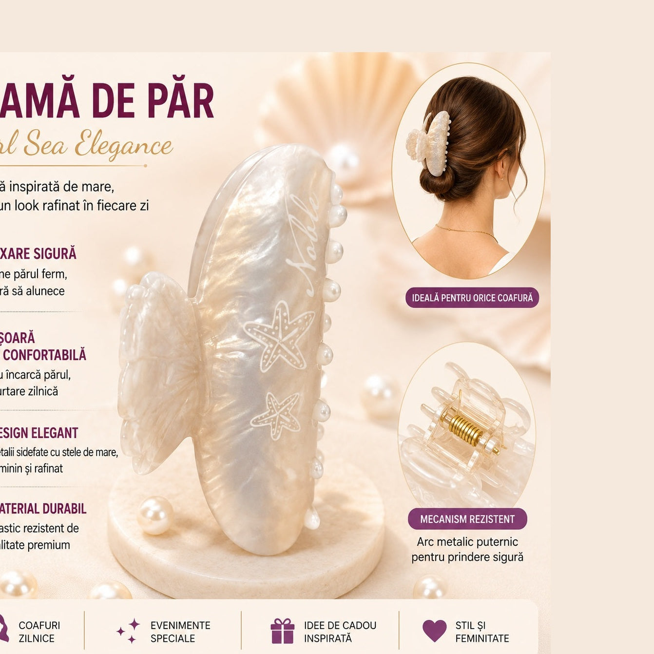 Set 12 Clești de Păr 9 cm – Clame Elegante cu Stea de Mare