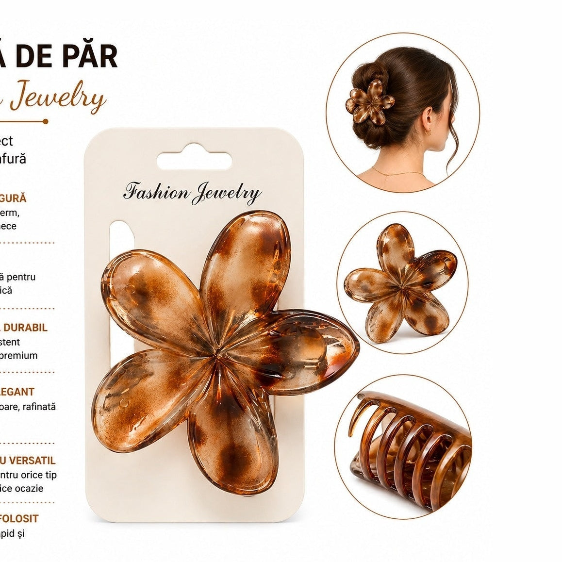 Set 12 Clești de Păr Floare 8 cm – Clame Elegante Animal Print