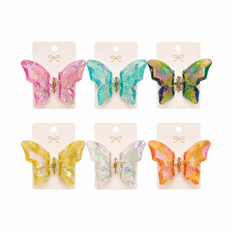 Set 12 Clești de Păr Fluture 6x8 cm – Clame Colorate cu Efect Irizat