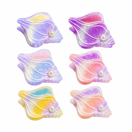 Set 12 Clești de Păr Model Scoici 7x5 cm – Clame Elegante cu Perlă și Design Oceanic