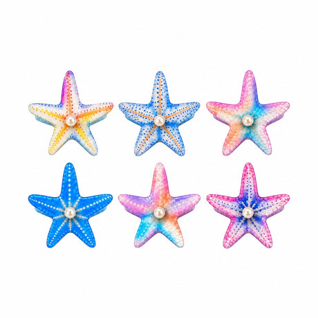 Set 12 Clești de Păr Model Stea de Mare 8x7 cm – Clame de Păr Oceanice cu Perlă Decorativă