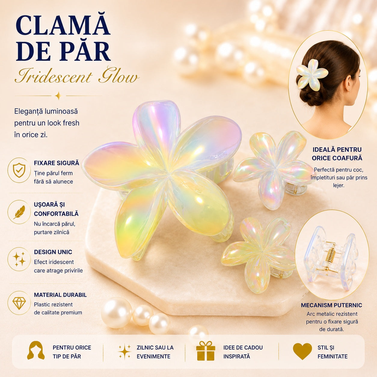 Set 12 Clesti de Păr Trio în Formă de Floare – Clame Colorate, diverse culori