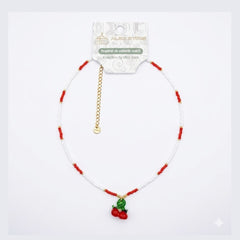 Set 12 Coliere Roxe, 40cm, Reglabile cu Margele si Pandantiv Cirese Rosu Alb