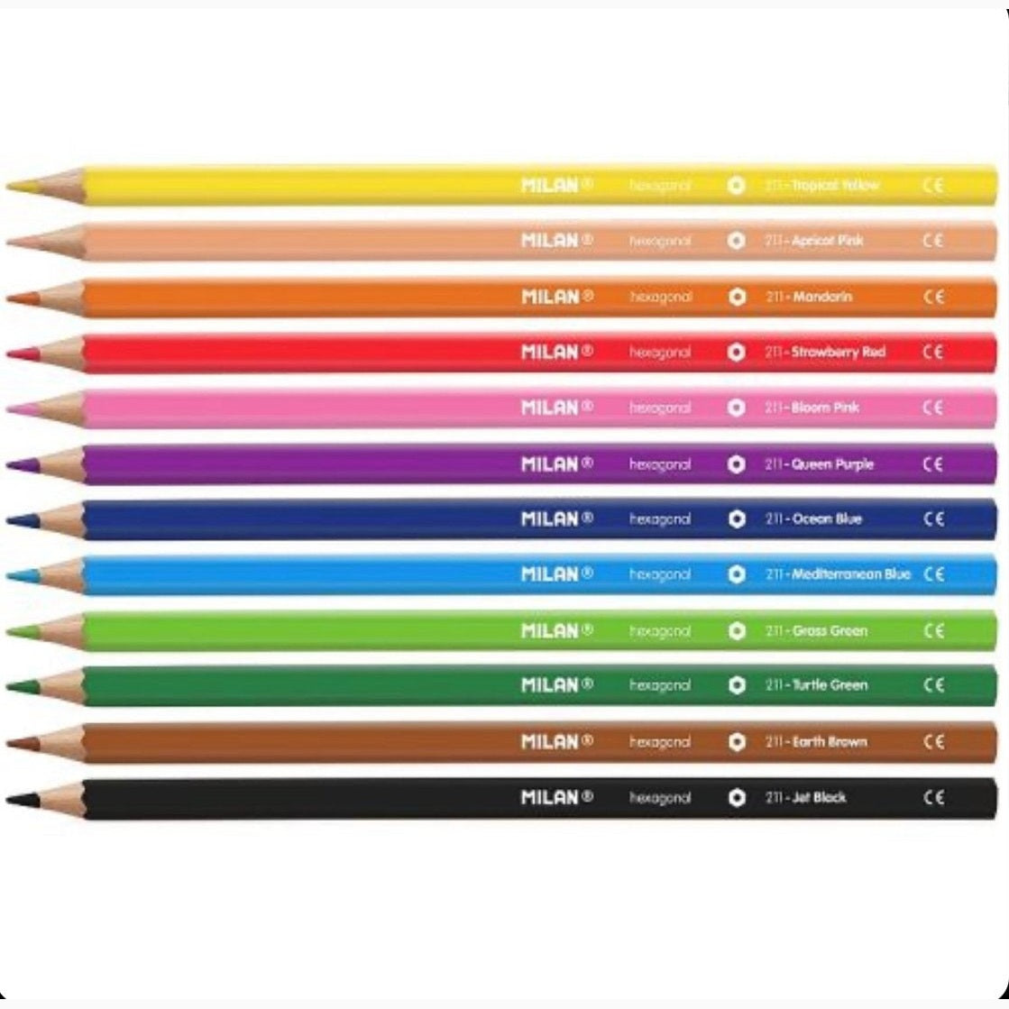 Set 12 creioane colorate Milan , culori vibrante si aplicare precisa pentru desen si pictura,