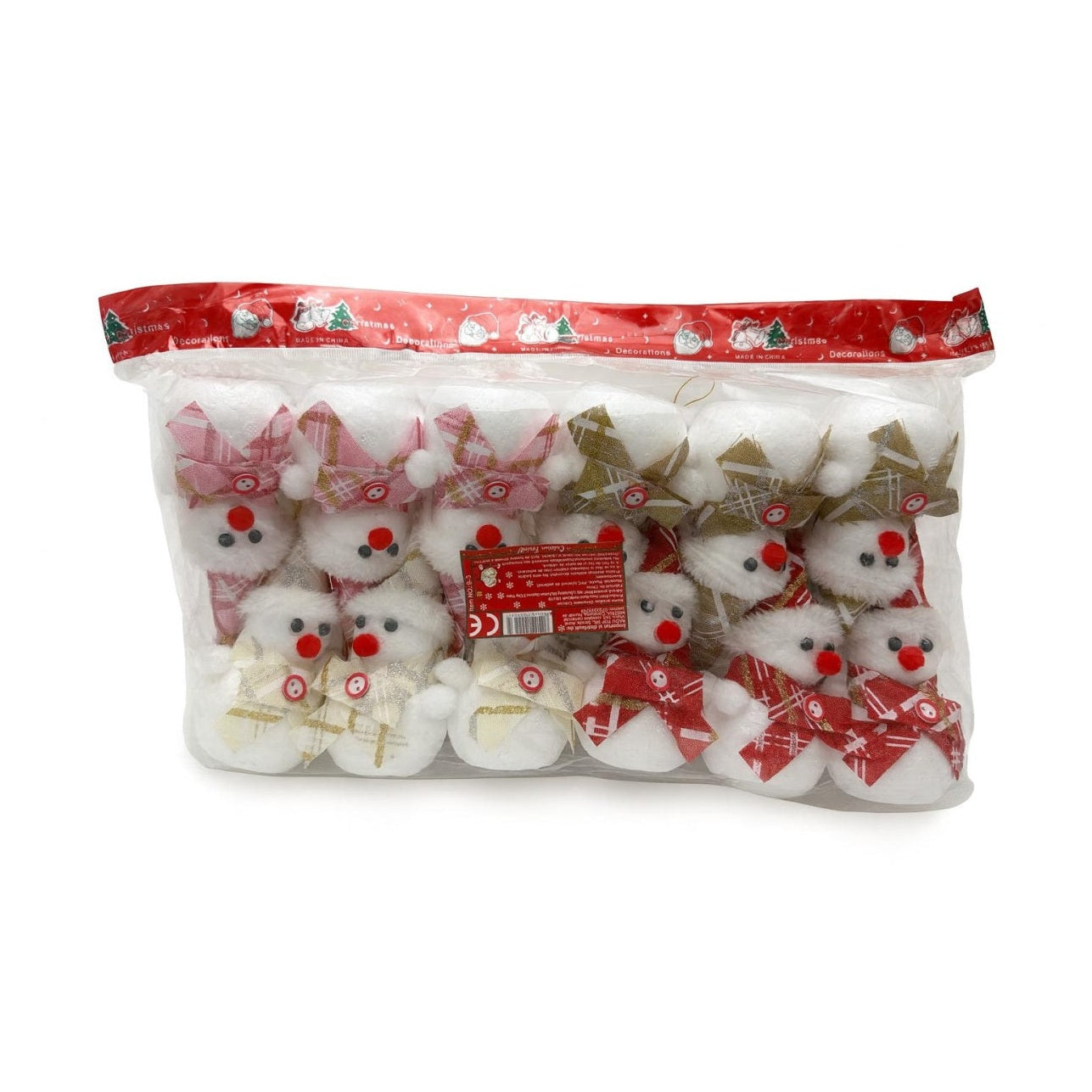 Set 12 decoratiuni Craciun om de zapada textil+polistiren , modele mixte cu fular si caciula, pachet multiplu, 16cm per bucata