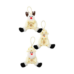 Set 12 decoratiuni Craciun textile crem , ren, mos si om de zapada, 14cm