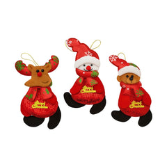 Set 12 decoratiuni Craciun textile cu ren, om de zapada si ursulet, 16cm