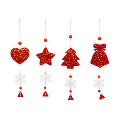 Set 12 decoratiuni lemn Craciun rosii cu sclipici 25 cm modele combinate