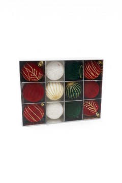 Set 12 Globuri Craciun Catifea Fina Rosu Verde Alb , Model Mix, 24x18x6cm