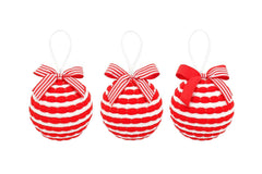 Set 12 globuri Craciun textile rosu alb cu funda 9 cm per glob