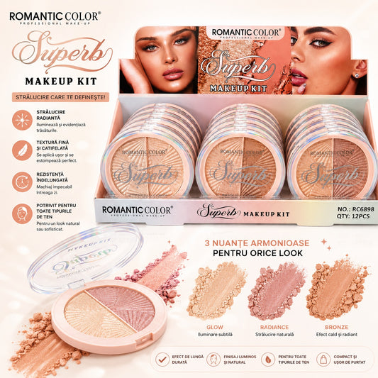 Set 12 Iluminatoare Duo Romantic Color Superb – Highlighter Compact cu 2 Nuanțe