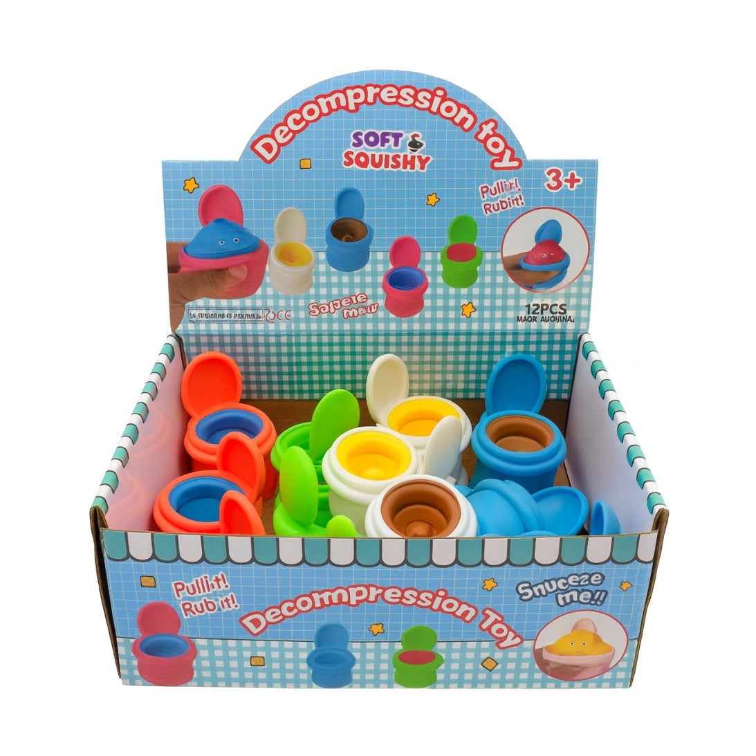Set 12 Jucarii Antistres cu Pasta Ridicabila , Mini recipient cu capac, culori mixte