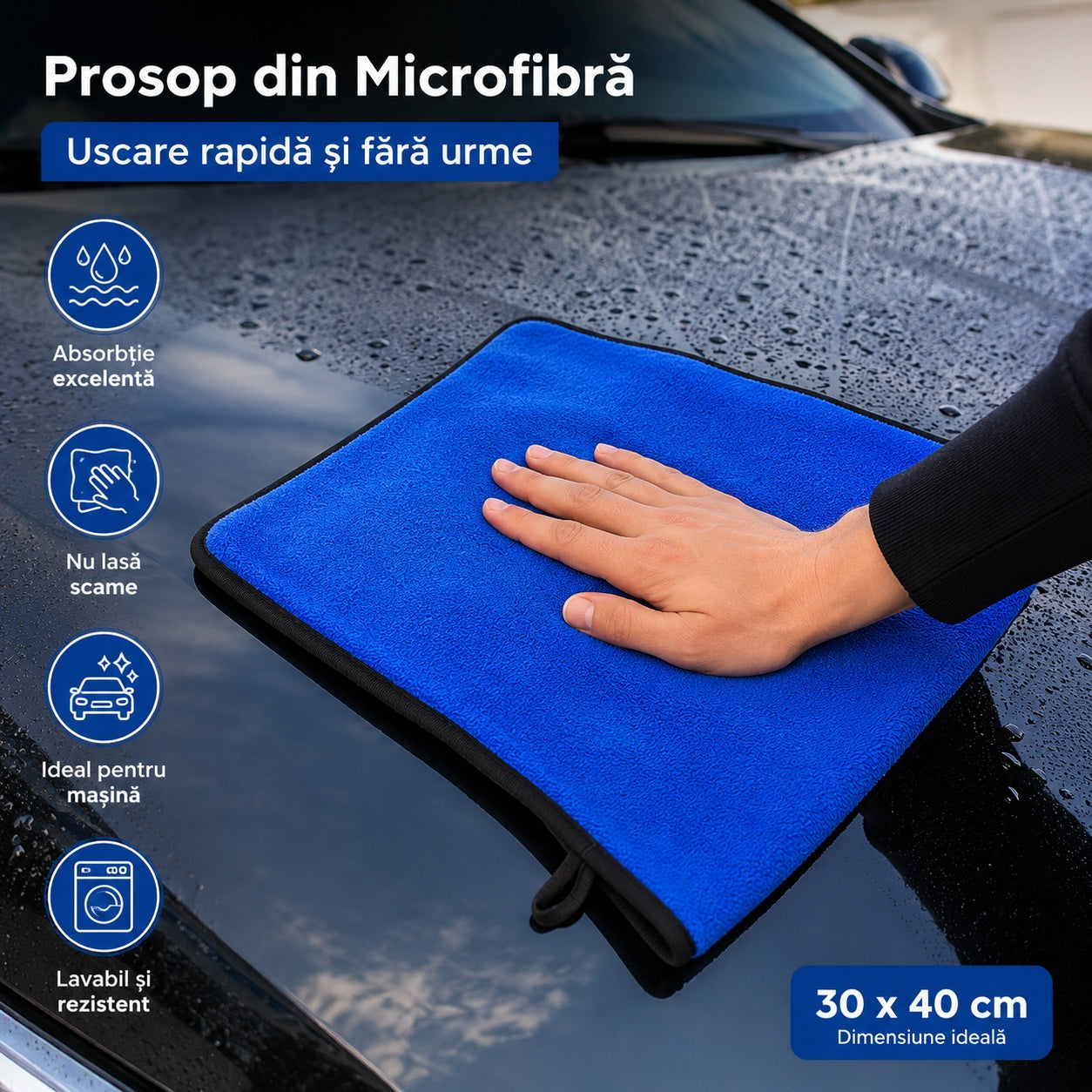 Set 12 Lavete Auto din Microfibra 30x40 CM, Diferite Culori, Foarte Absorbante