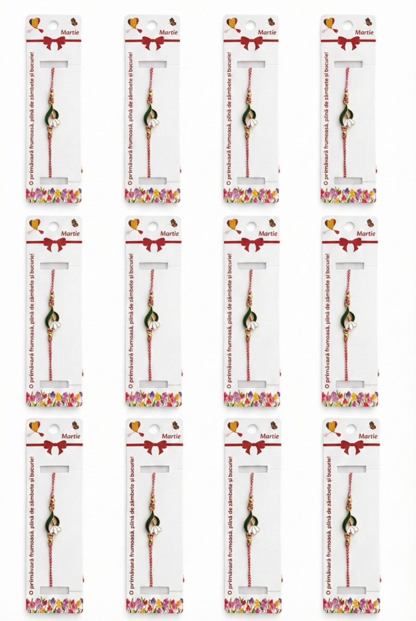Set 12 Martisoare Bratari Ghiocel Auriu Simbol Primavara Noroc