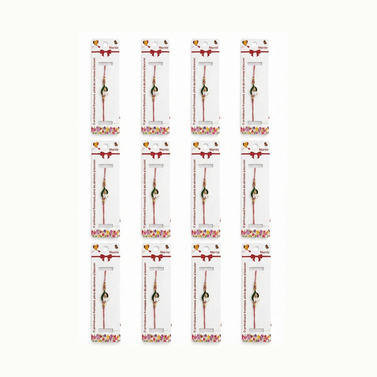 Set 12 Martisoare Bratari Ghiocel Auriu Simbol Primavara Noroc