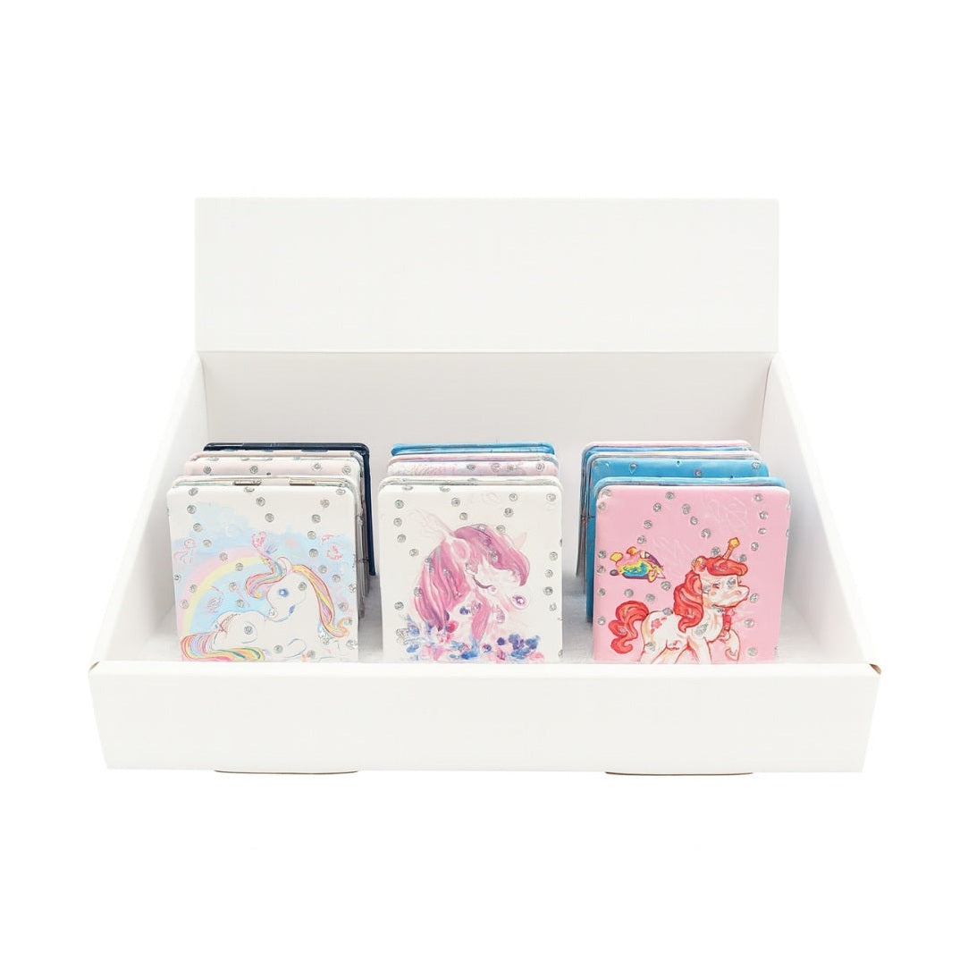 Set 12 oglinzi cosmetice 2 in 1 , model unicorn, culori pastel