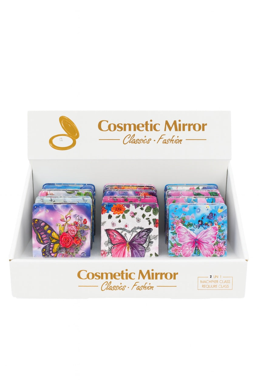 Set 12 oglinzi cosmetice 2 in 1 , modele cu fluturi, design elegant