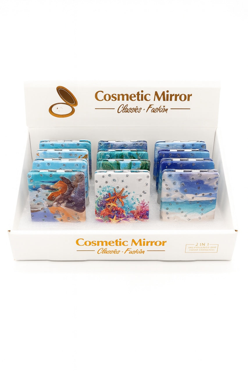 Set 12 oglinzi cosmetice 2 in 1 , modele cu tematica marina, design fashion