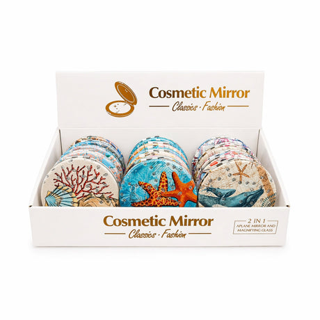 Set 12 oglinzi cosmetice 7 cm , elemente marine, oglindă dublă, compacte și elegante