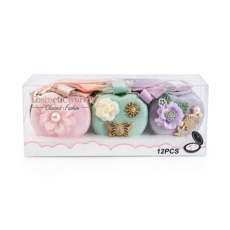 Set 12 oglinzi cosmetice 7 cm, model inimă, design elegant cu breloc