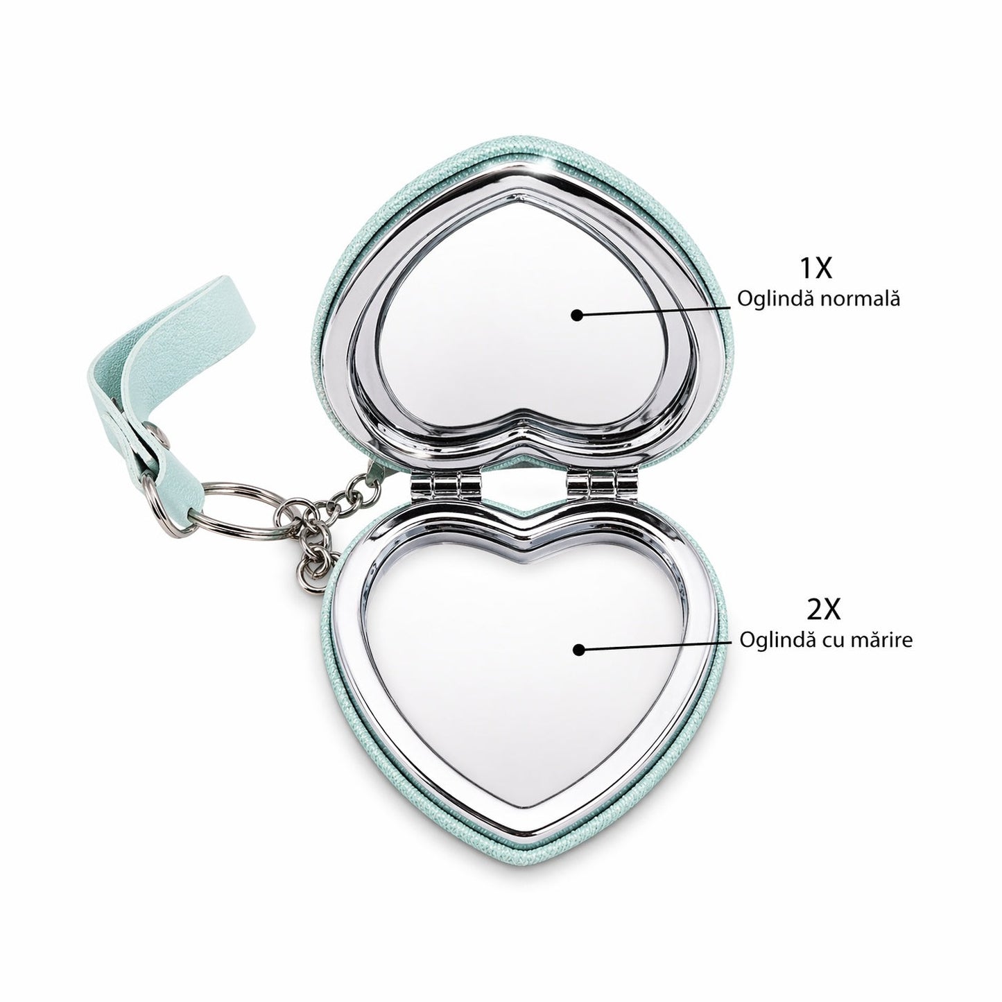 Set 12 oglinzi cosmetice 7 cm, model inimă, design elegant cu breloc