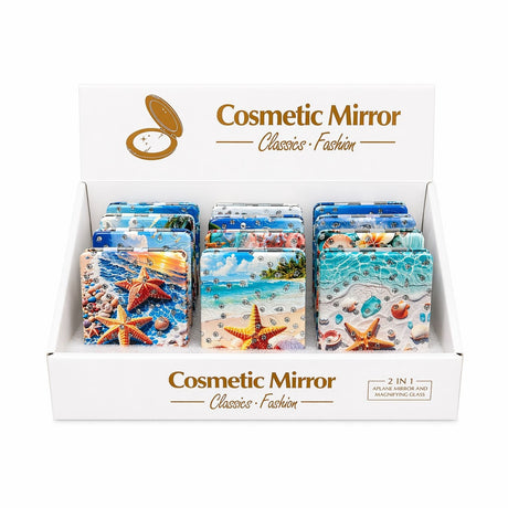 Set 12 oglinzi cosmetice buzunar 2 in 1 cu design marin, compacte
