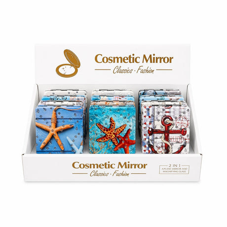 Set 12 oglinzi cosmetice buzunar 2 in 1 tematica marina, compacte