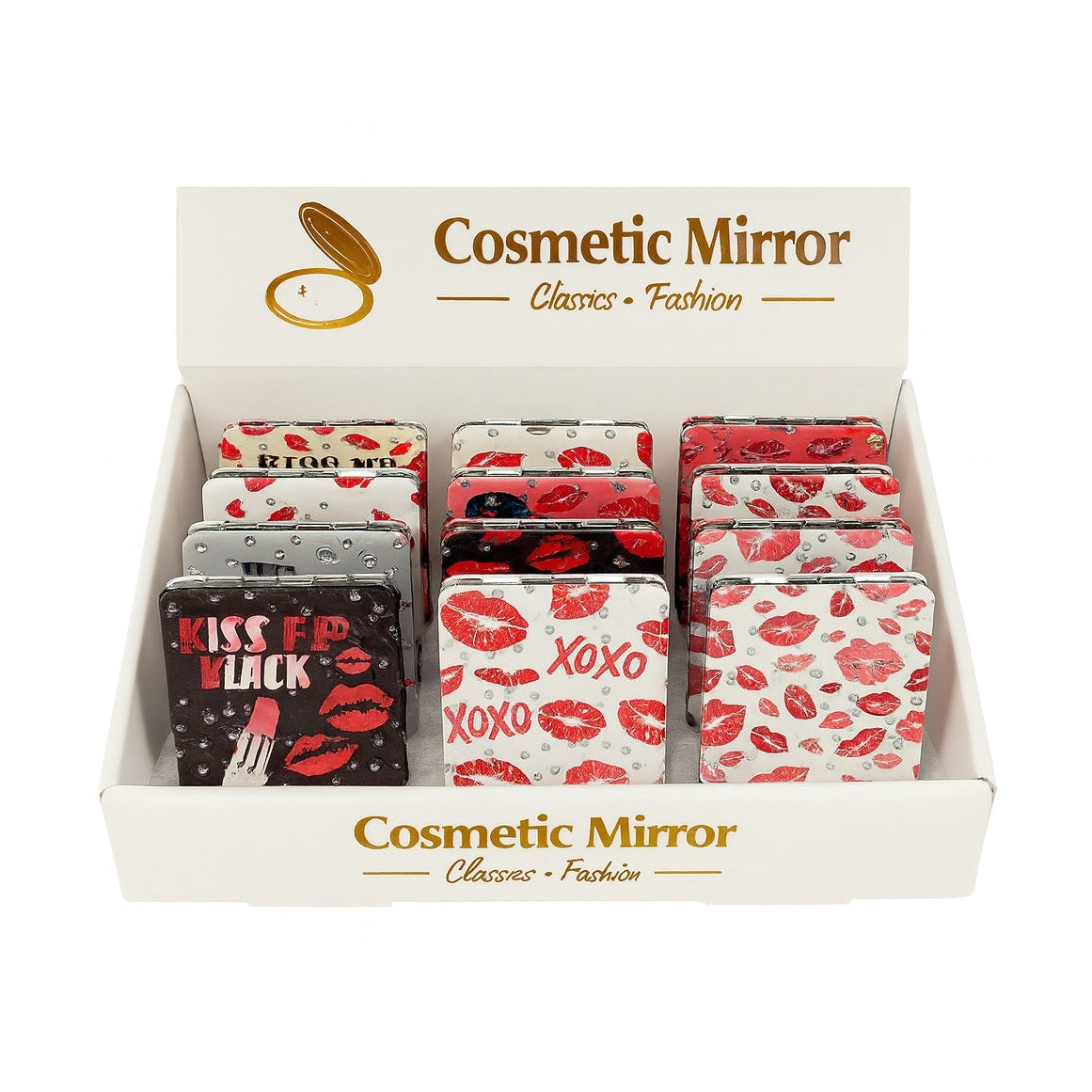 Set 12 oglinzi cosmetice compacte 2 in 1 , modele cu buze rosii si design fashion