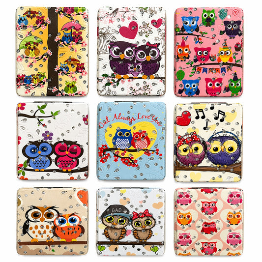 Set 12 oglinzi cosmetice compacte 8.5x6 cm, modele cu bufnite adorabile