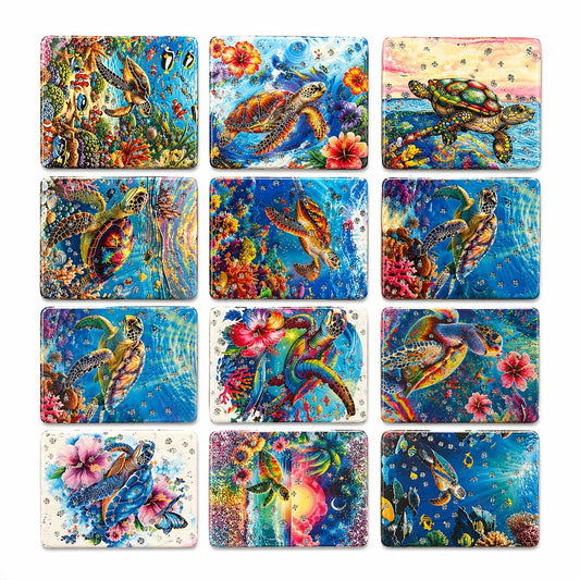 Set 12 oglinzi cosmetice compacte 8.5x6 cm, modele cu testoase marine