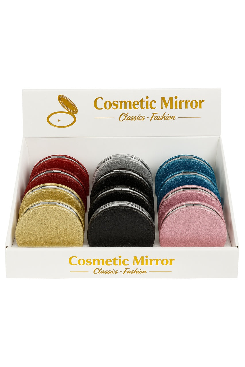 Set 12 oglinzi cosmetice glitter 2 in 1 , rotunde, elegante, culori mix