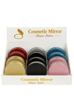 Set 12 oglinzi cosmetice glitter 2 in 1 , rotunde, elegante, culori mix