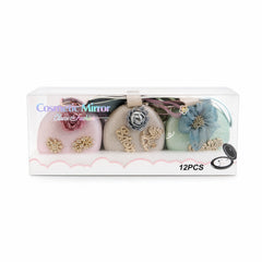 Set 12 oglinzi cosmetice rotunde 7 cm, design elegant cu breloc