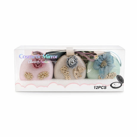 Set 12 oglinzi cosmetice rotunde 7 cm, design elegant cu breloc