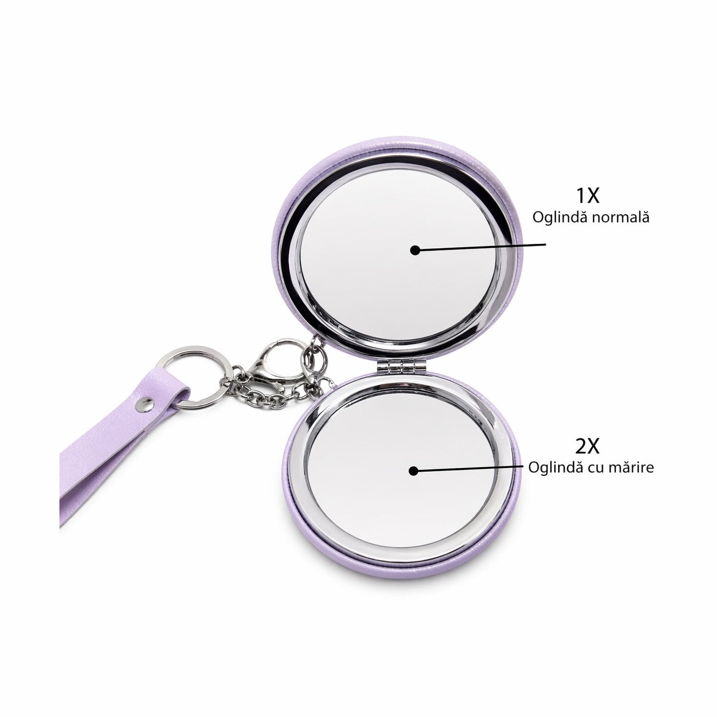 Set 12 oglinzi cosmetice rotunde 7 cm, design elegant cu breloc