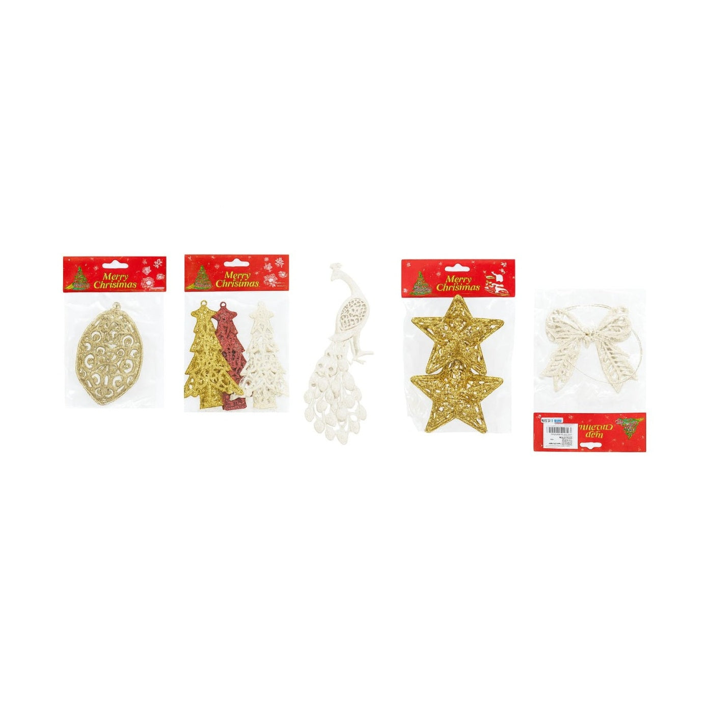 Set 12 pachete decoratiuni Craciun cu sclipici modele si culori combinate