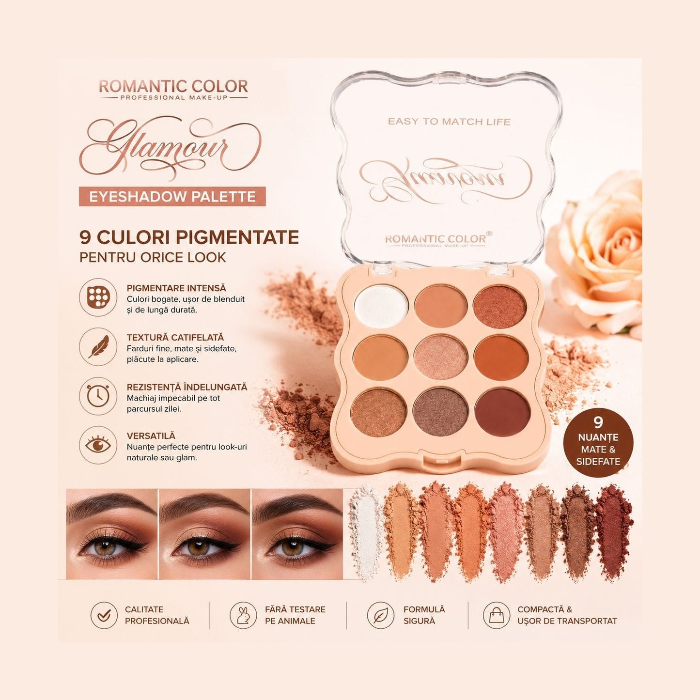 Set 12 Palete Farduri de Pleoape Romantic Color Glamour – 9 Nuanțe Mate și Sidefate